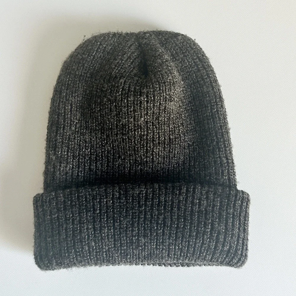 Nike Unisex Vintage 90s Spellout‎ Logo Gray Ribbed Knit Wool Blend Beanie Hat OS